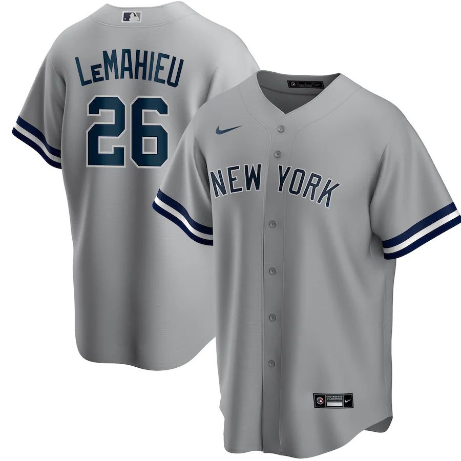 Mens New York Yankees #26 DJ LeMahieu Nike Gray Road Replica Player MLB Jerseys->new york yankees->MLB Jersey